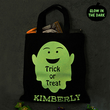 Bolsa con el fantasma gordo personalizado que brilla en la oscuridad para los dulce  de Halloween, negro 