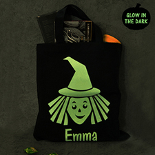 Brujos personalizados brillan en la oscuridad de Halloween Bolsa de regalos negra personalizada