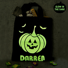Calabazas personalizadas brillan en la oscura bolsa de regalos de Halloween negro 