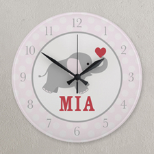 Pink And White Elephant Personalized Clock, Round 10.75