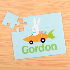 Rompecabezas personalizados para niñosc on el motivo de un coche zanahoria
