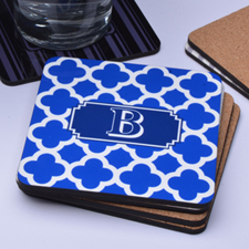 Portavasos de corcho personalizado con diseño de rombos en color Azul