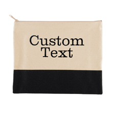 Bolsa cosmética de lona natural negra con bordado personalizado de dos líneas de texto 