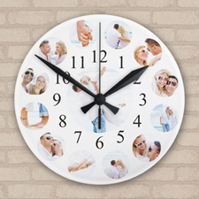 Reloj redondo personalizado con collage de 12 fotografías, 27.3 cm