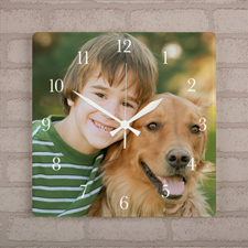 Reloj de acrílico personalizado con fotografía cuadrada y números blancos, 27.3 cm