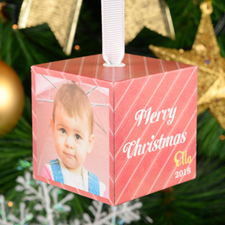 Foto-cubo de madera personalizado con foto y rayas navideñas de 5.08 cm