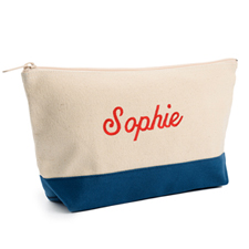 Bolsa cosmética personalizada con bordado. Color: 2 tonos azul marino. Tamaño: Pequeña