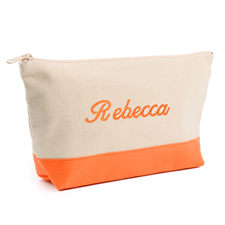 Bolsa cosmética personalizada con bordado. Color: 2 tonos naranja. Tamaño: Pequeña