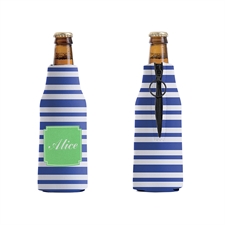 Enfriador de botellas personalizable y bordado de rayas azules 