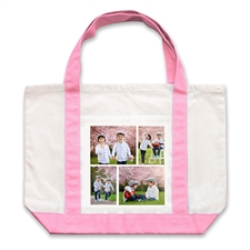 Bolsa de mano grande personalizada con colaje blanco de cuatro color rosado 