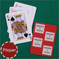 Naipes personalizados tamaño póker de color rojo 4 cuadrados colage de 4 imagenes cuadradas