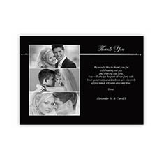 Tarjeta personalizada de agradecimiento con collage de 3 fotografías 12.7x17.7 cm. Negro