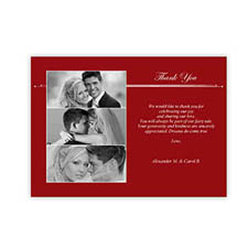 Tarjeta personalizada de agradecimiento con collage de 3 fotografías 12.7x17.7 cm. Rojo