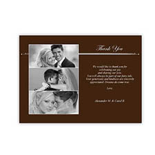 Tarjeta personalizada de agradecimiento con collage de 3 fotografías 12.7x17.7 cm. Chocolate