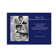 Tarjeta personalizada de agradecimiento con collage de 3 fotografías 12.7x17.7 cm. Azul
