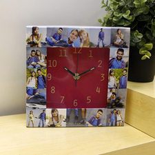 Reloj personalizado con collage de 16 fotografías en rosa
