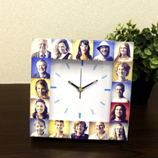 Reloj personalizado con collage de 16 fotografías en blanco