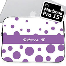 Manga para MacBook Pro 15 con nombre personalizado círculos retro color lavanda