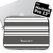 Manga para MacBook Pro 13 personalizado de rayas grises con nombre 