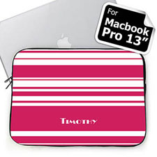 Manga MacBook Pro 13 con nombre personalizado rayas color rosa caliente
