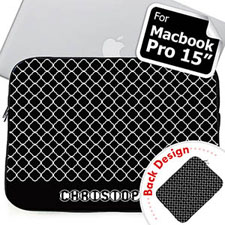Iniciales personalizadas en el frente y en la parte trasera Iniciales personalizadas en negro Quatrefoil Macbook Pro 15 Sleeve (2015)