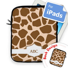 Manga de Ipad personalizada con patrón de jirafa marrón por delante y por detrás.