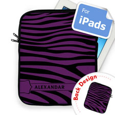 Manga de iPad personalizada con patrón de cebra púrpura en la parte delantera y trasera