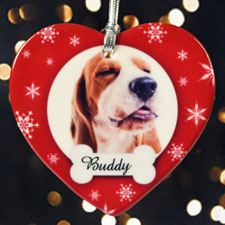 Personalized Dog We Love Bone Love Snow Heart Shaped Ornament