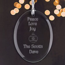 Personalized Laser Etched Peace Love Joy Glass Ornament