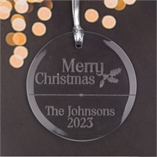 Personalized Engraved Merry Christmas Round Glass Ornament
