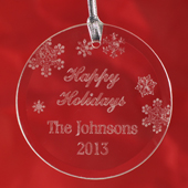 Personalized Engraved Happy Holidays Round Glass Ornament