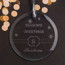 Personalized Engraved Season's Greeting Round Glass Ornament