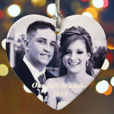 Personalized Photo Sentiments Heart Shaped Ornament