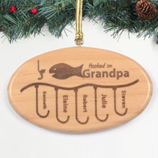 Personalized Engraved Hooked On Grandpa Wood Ornament