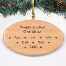 Personalized Engraved Greatest Grandma Wood Ornament