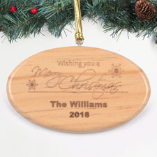 Personalized Engraved Wishing You A Merry Christmas Wood Ornament