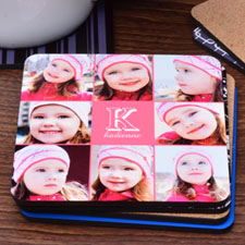 Portavasos de corcho personalizado con Collage de 8 fotografías en color Carol