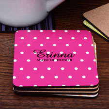 Portavasos de corcho personalizado con diseño de puntos en color Rosa