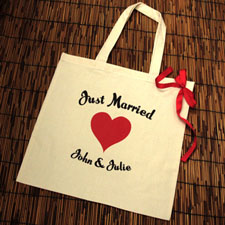 Bolsa de algodón de corazón rojo personalizado con Just Married