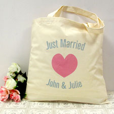 Bolsa de algodón de corazón rojo personalizado con Just Married