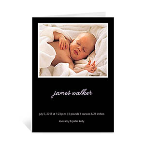 Tarjeta personalizada para Baby Shower con fotografía de bebé en color Negro Doblado Retrato 5x7