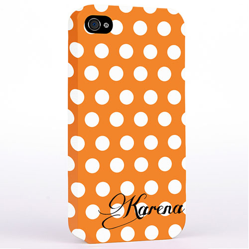 Personalized Orange Polka Dots Background iPhone 4 Hard Case Cover