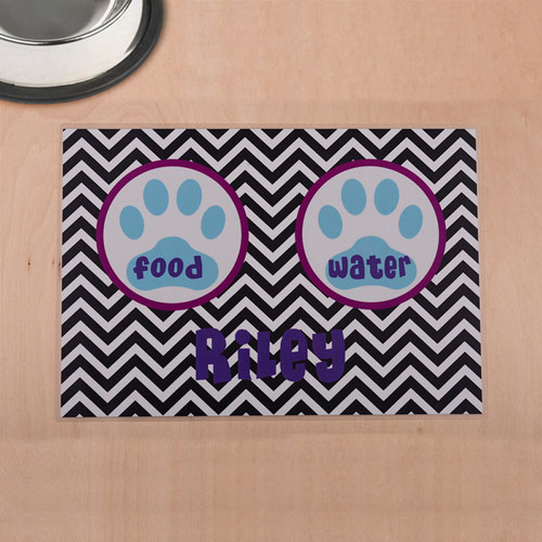 Símbolos negros personalizados Aqua huella de pata Esterilla para el lugar de comida para mascotas
