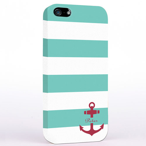 Personalized Aqua And Red Anchor Monogrammed iPhone Case