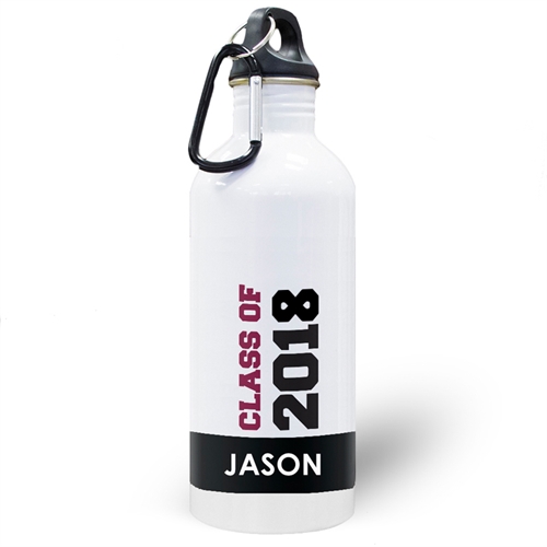 Botella de agua personalizada con foto negra de la Clase 2020