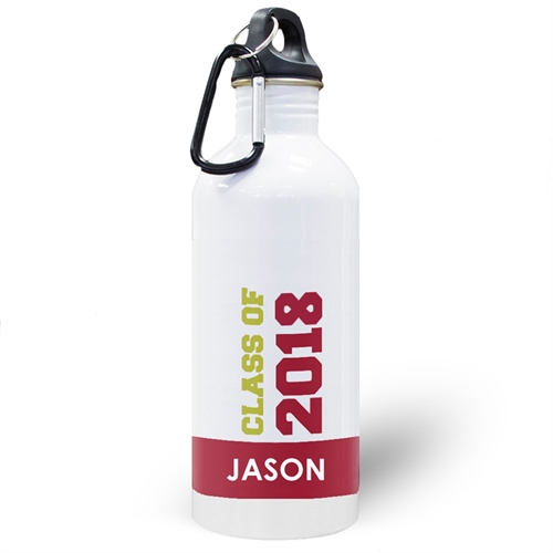 Botella de agua personalizada con foto de la clase de 2020 e color rojo 