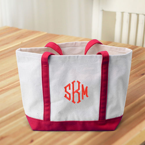 Monograma personalizado rojo Canvas Tote Bag (Medium)