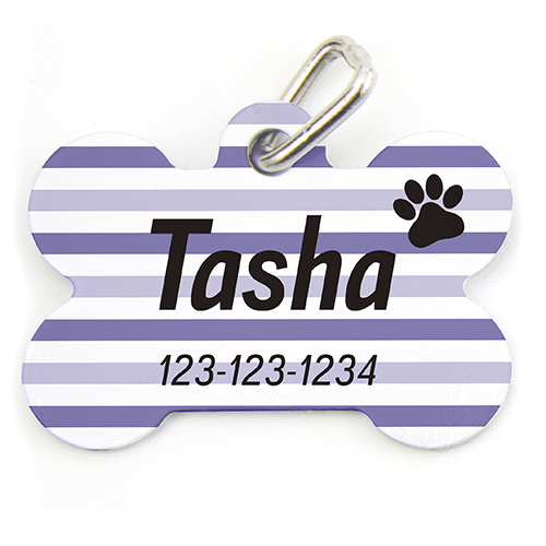 Placa de perro personalizada con forma de huella de perro color violeta