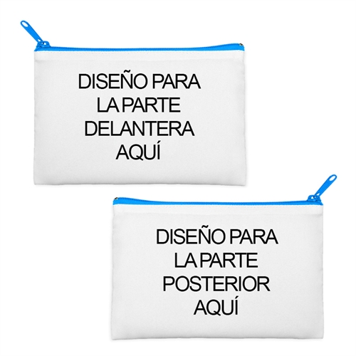 Bolso cosmético grande con cremallera azul con impresión personalizada a todo color 15.2x22.8.. (2 lados, misma imagen) 