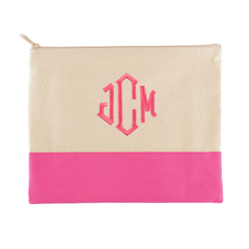 Bolsa cosmética personalizada bordada con 3 inciales y cremallera rosa (19x22.8)